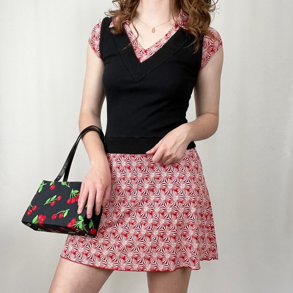 Vintage 70s Preppy Parisian Floral Print Knit Sweater Vest Micro Mini Dress 70's - Picture 2 of 7